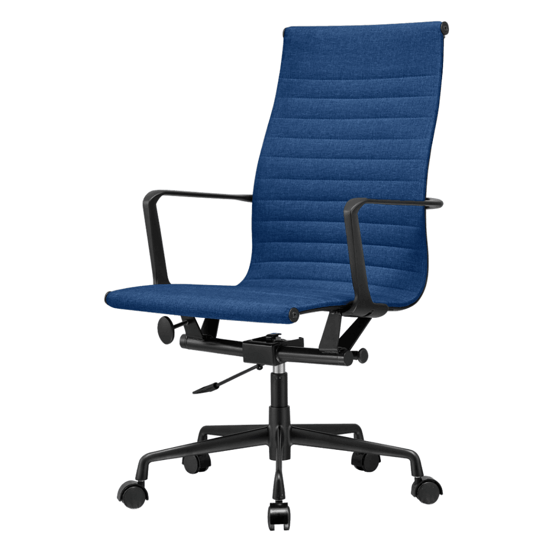 Premium Highback Ribbed Executive Chair Blue Linen | Black Frame