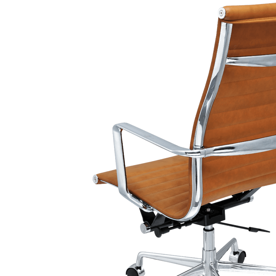 Premium Highback Ribbed Executive Chair Cognac Leather Chrome Frame 10