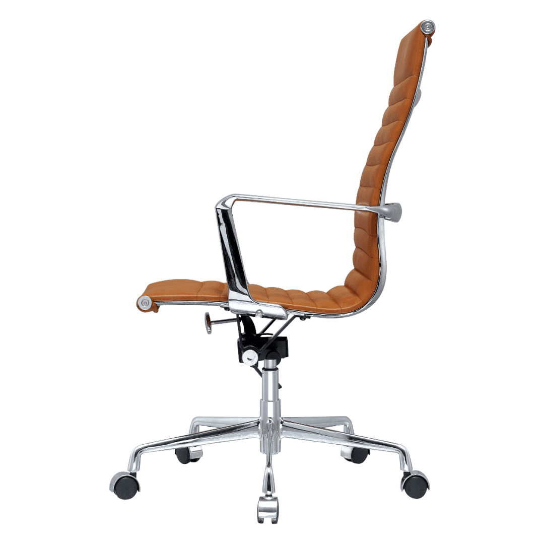 Premium Highback Ribbed Executive Chair Cognac Leather Chrome Frame 2