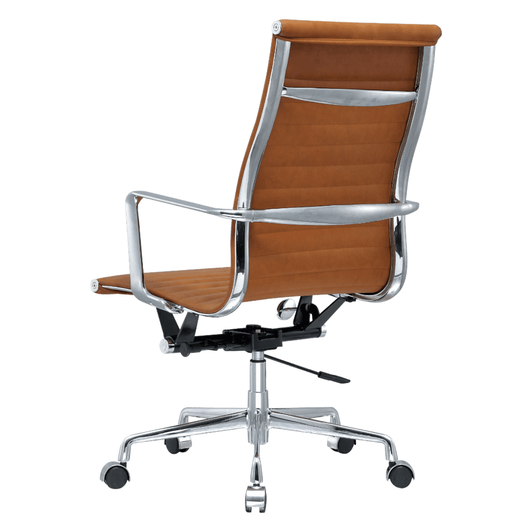 Premium Highback Ribbed Executive Chair Cognac Leather Chrome Frame 3