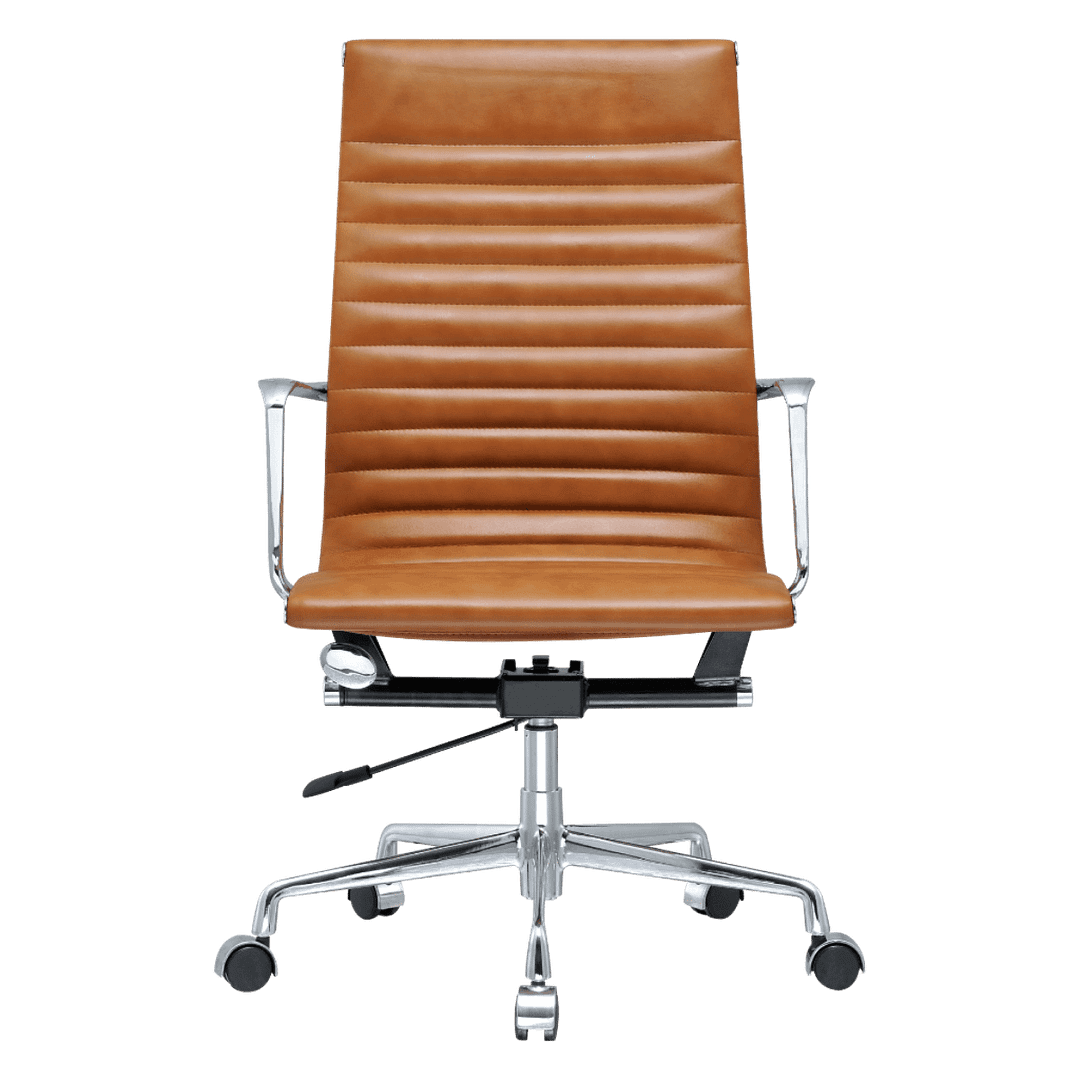 Premium Highback Ribbed Executive Chair Cognac Leather Chrome Frame 4