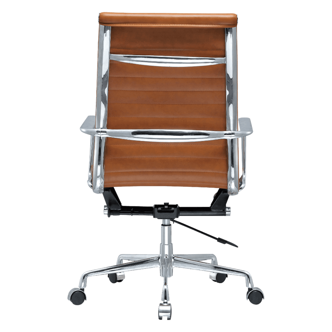 Premium Highback Ribbed Executive Chair Cognac Leather Chrome Frame 5