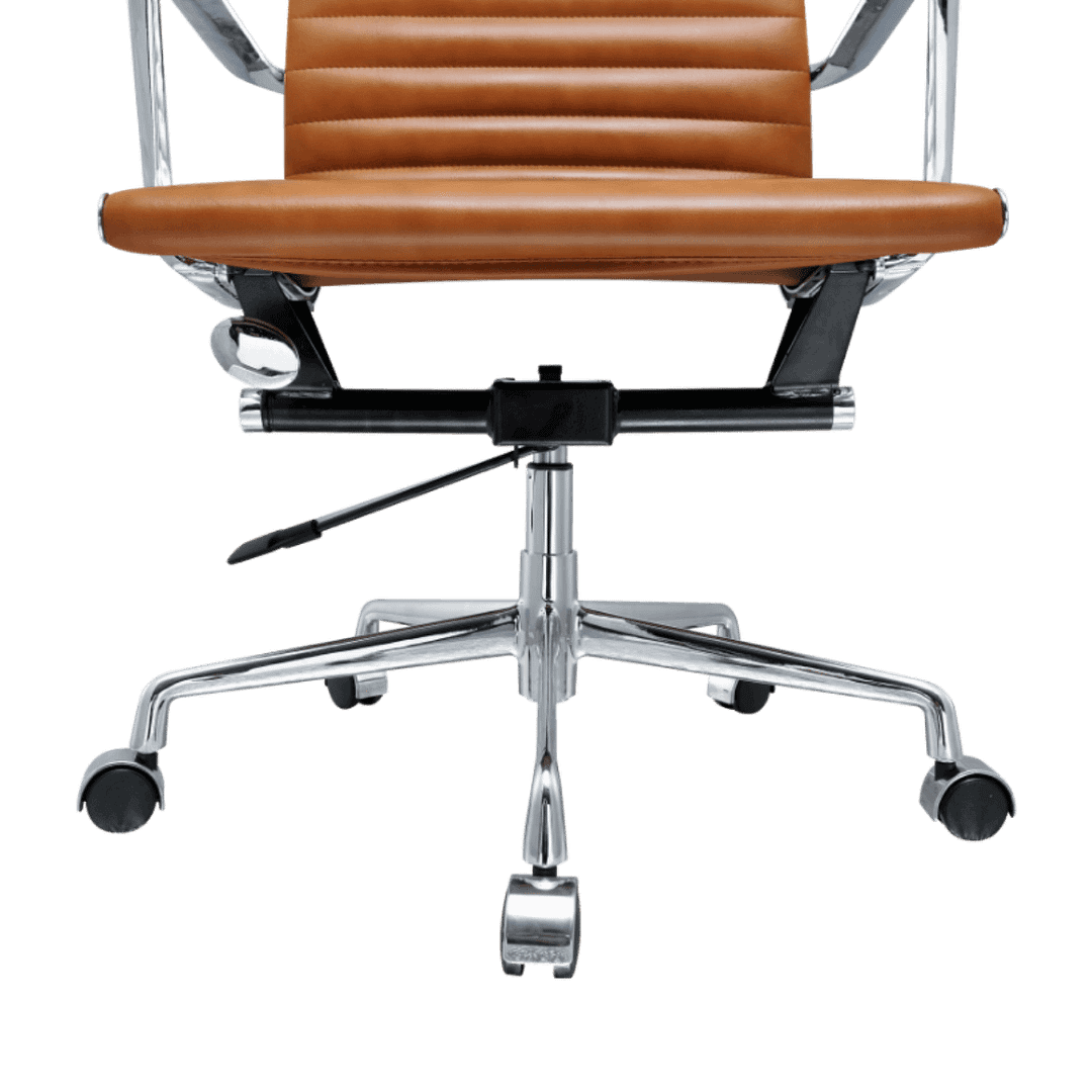 Premium Highback Ribbed Executive Chair Cognac Leather Chrome Frame 6