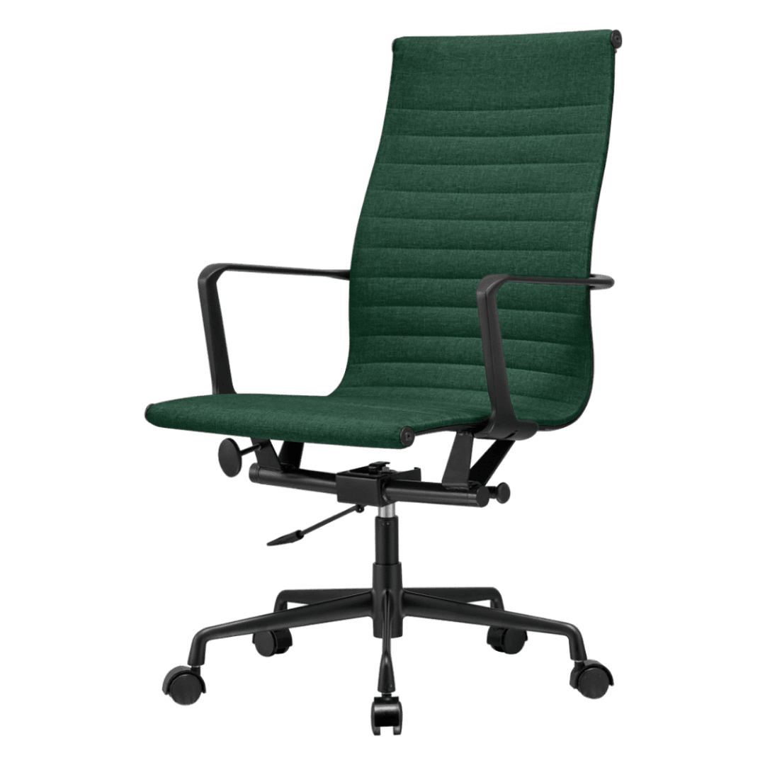 Premium Highback Ribbed Executive Chair Green Linen Black Frame