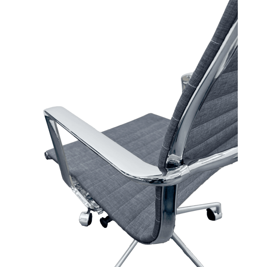 Premium Highback Ribbed Executive Chair Grey Linen Chrome Frame 13