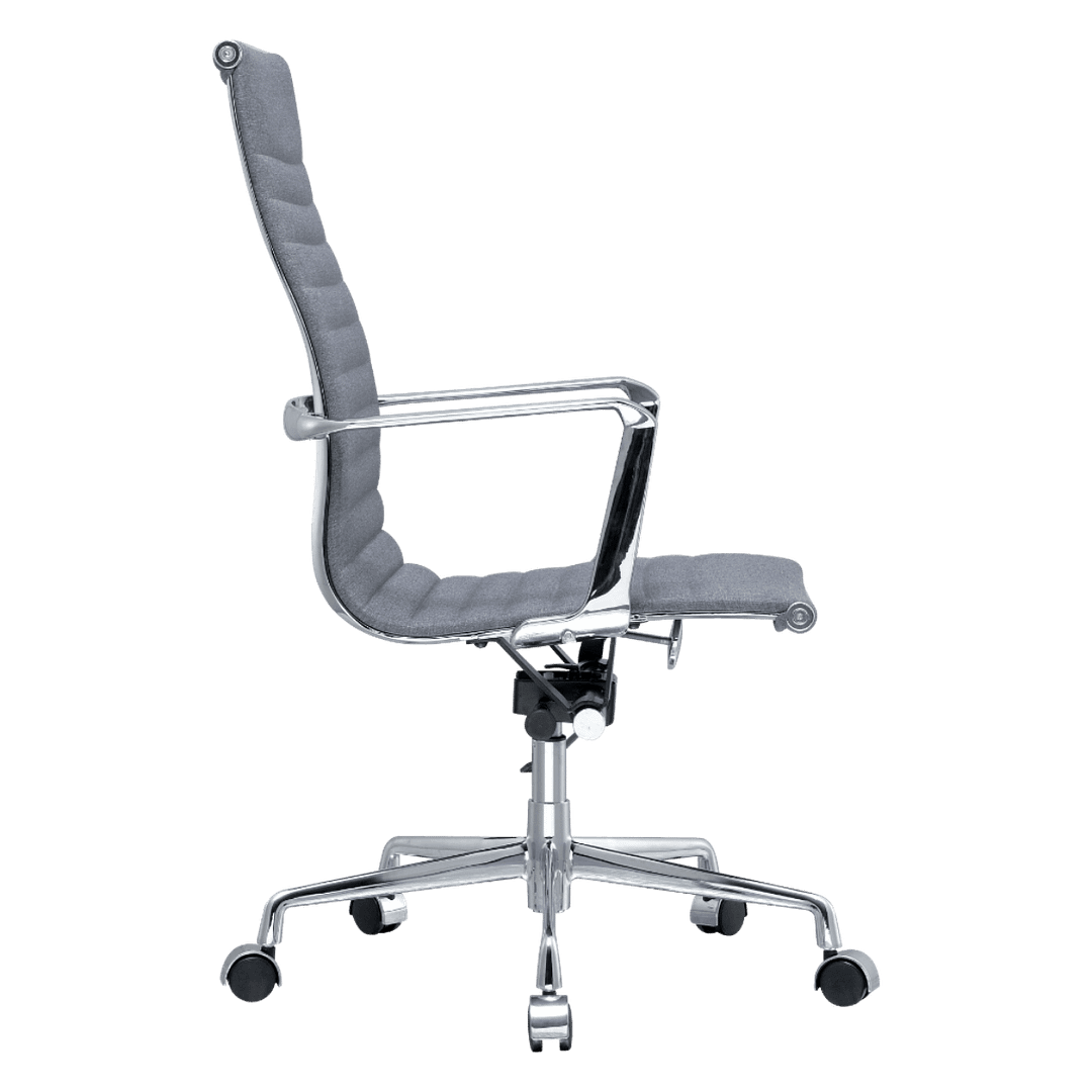 Premium Highback Ribbed Executive Chair Grey Linen Chrome Frame 3