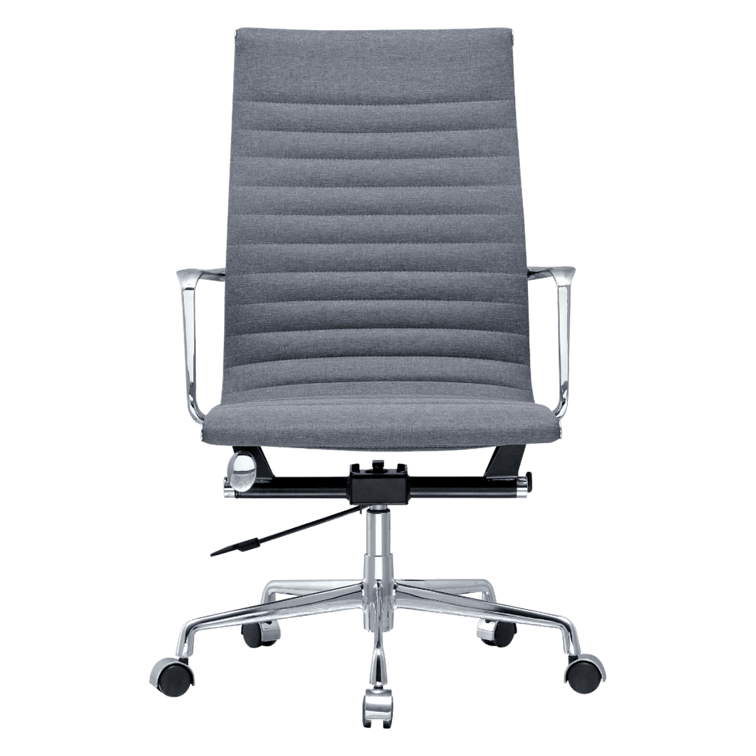 Premium Highback Ribbed Executive Chair Grey Linen Chrome Frame 4