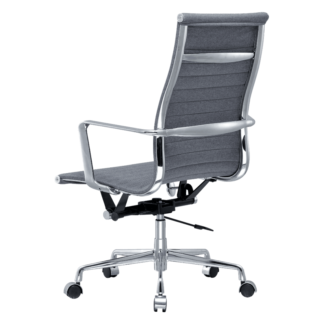 Premium Highback Ribbed Executive Chair Grey Linen Chrome Frame 5