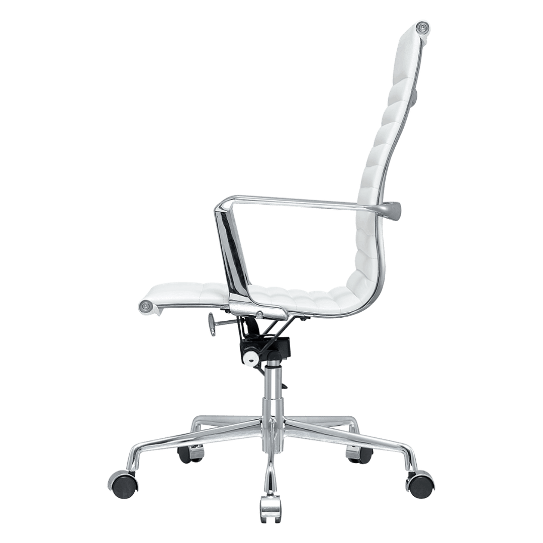 Premium Highback Ribbed Executive Chair White Leather Chrome Frame 2