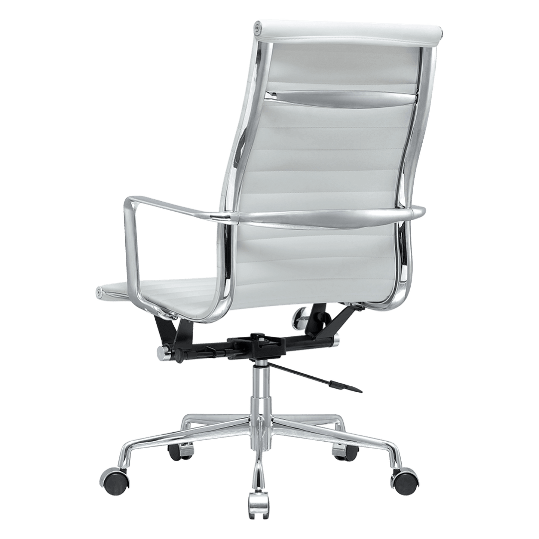 Premium Highback Ribbed Executive Chair White Leather Chrome Frame 3