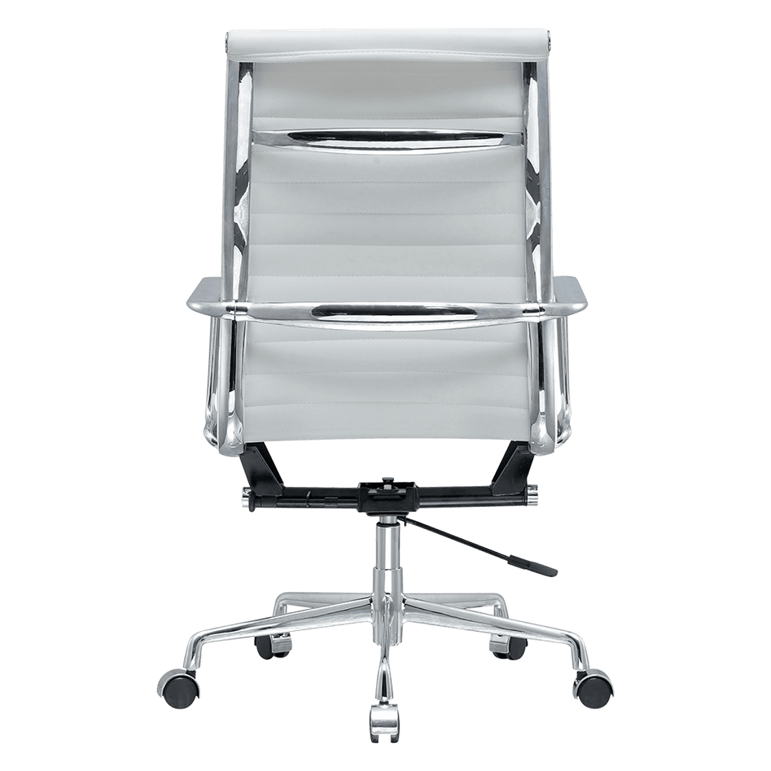 Premium Highback Ribbed Executive Chair White Leather Chrome Frame 4