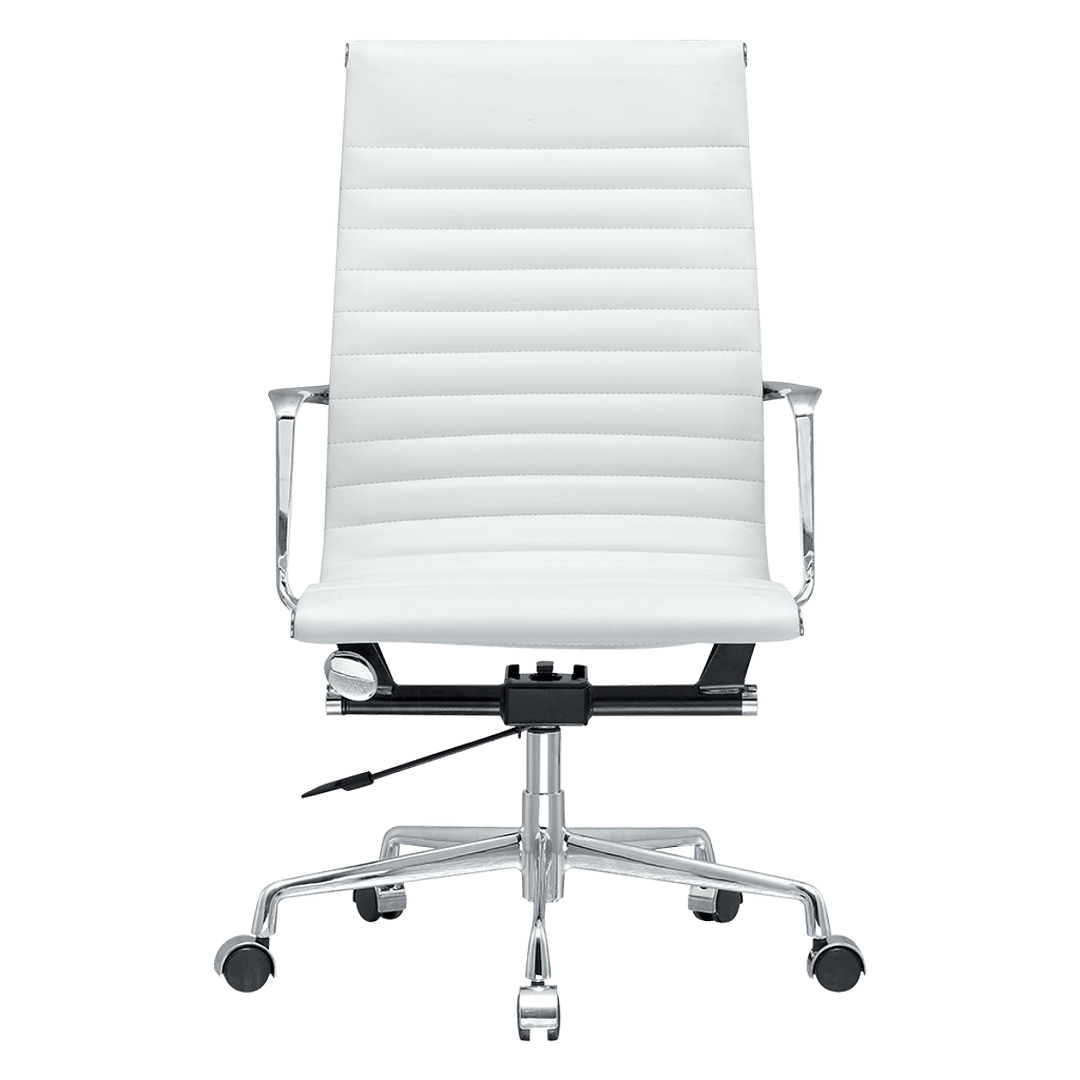 Premium Highback Ribbed Executive Chair White Leather Chrome Frame 5