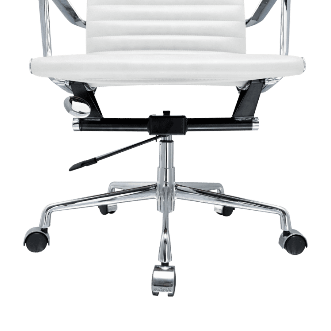 Premium Highback Ribbed Executive Chair White Leather Chrome Frame 6