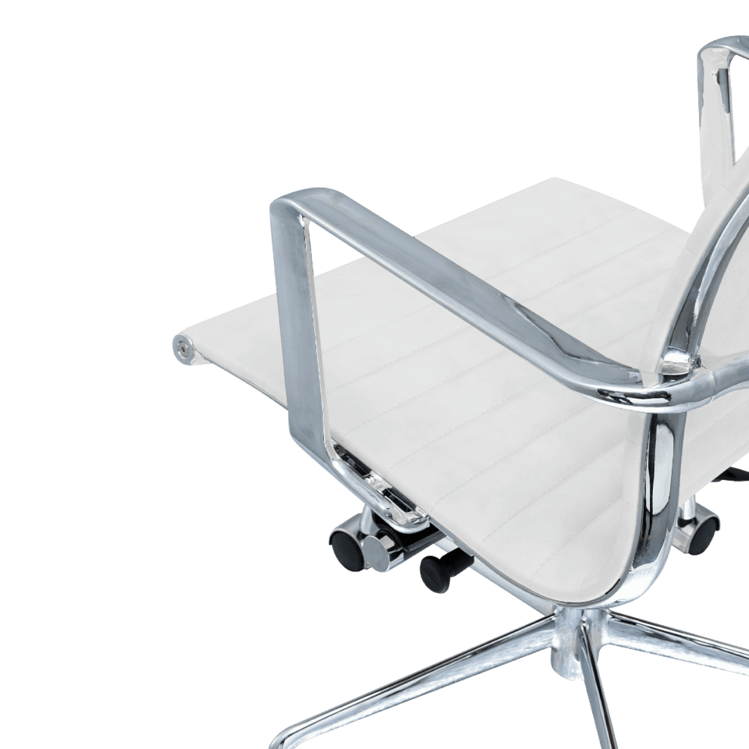 Premium Highback Ribbed Executive Chair White Leather Chrome Frame 7