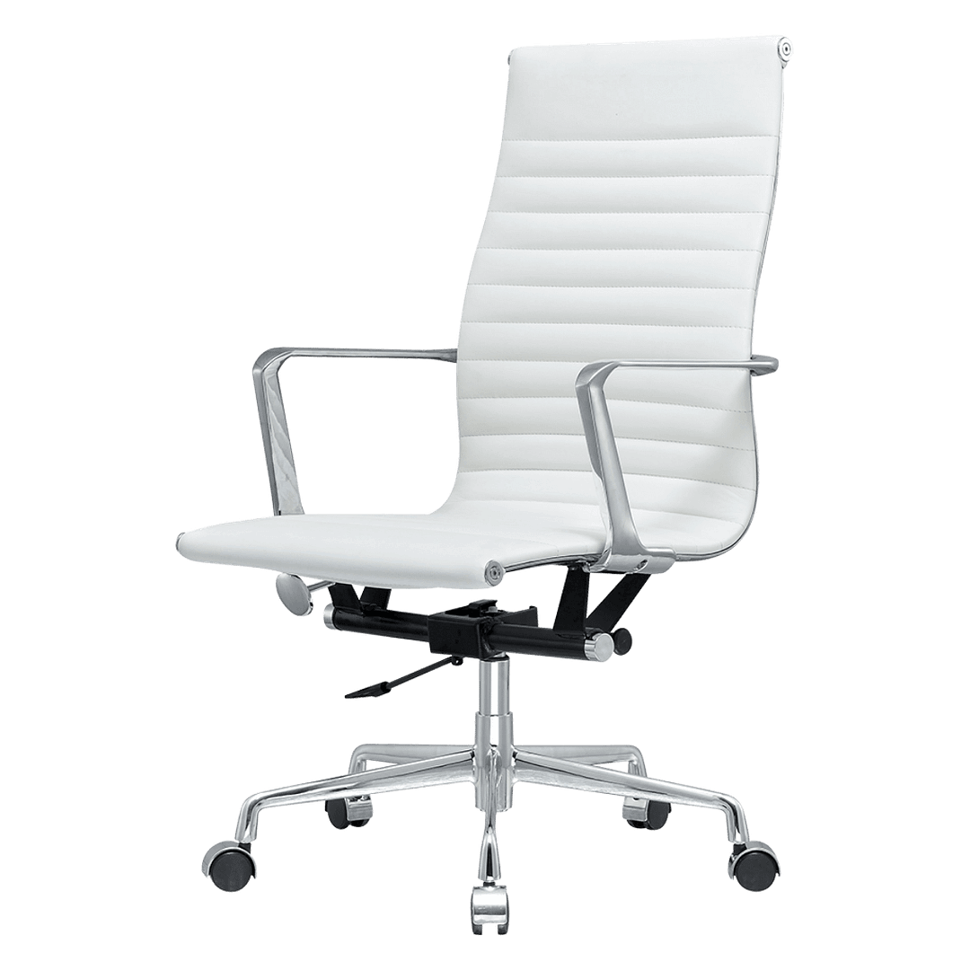 Premium Highback Ribbed Executive Chair White Leather | Chrome Frame