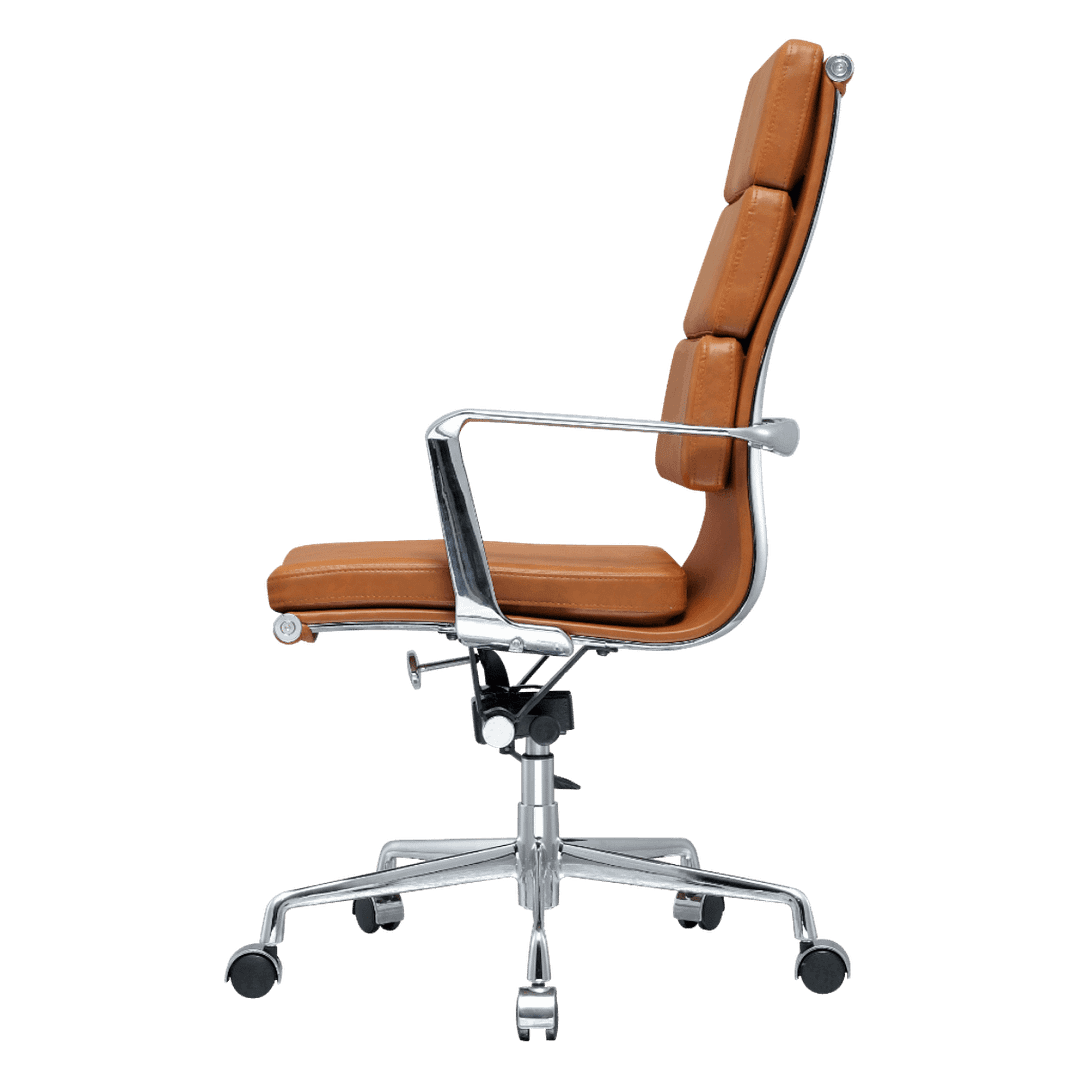 Premium Highback Softpadded Executive Chair Cognac Leather Chrome Frame 2