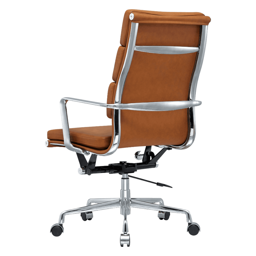 Premium Highback Softpadded Executive Chair Cognac Leather Chrome Frame 3