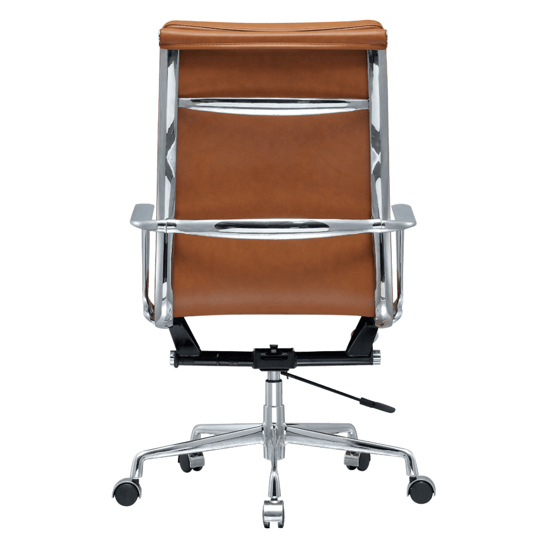 Premium Highback Softpadded Executive Chair Cognac Leather Chrome Frame 4