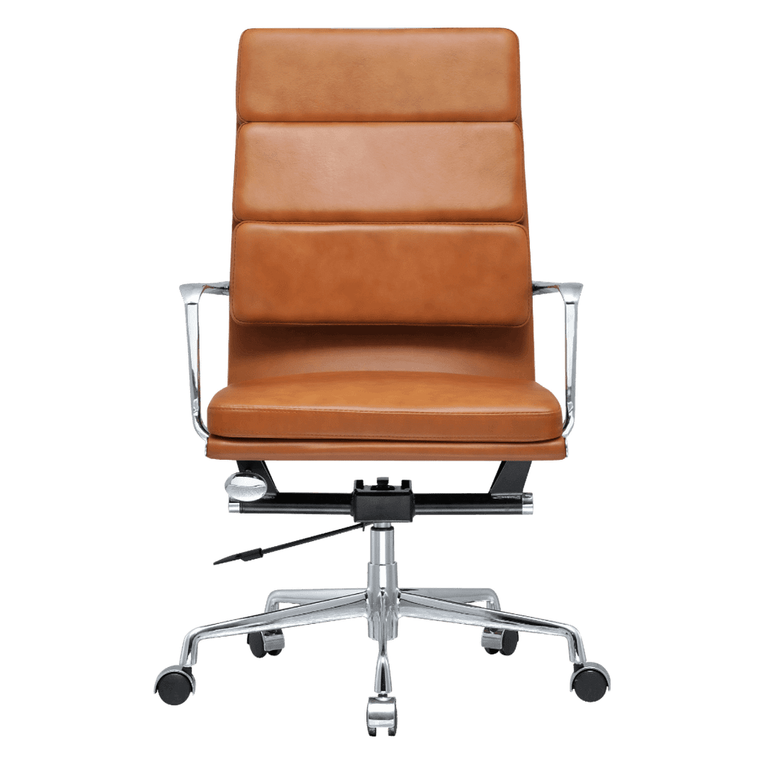 Premium Highback Softpadded Executive Chair Cognac Leather Chrome Frame 5