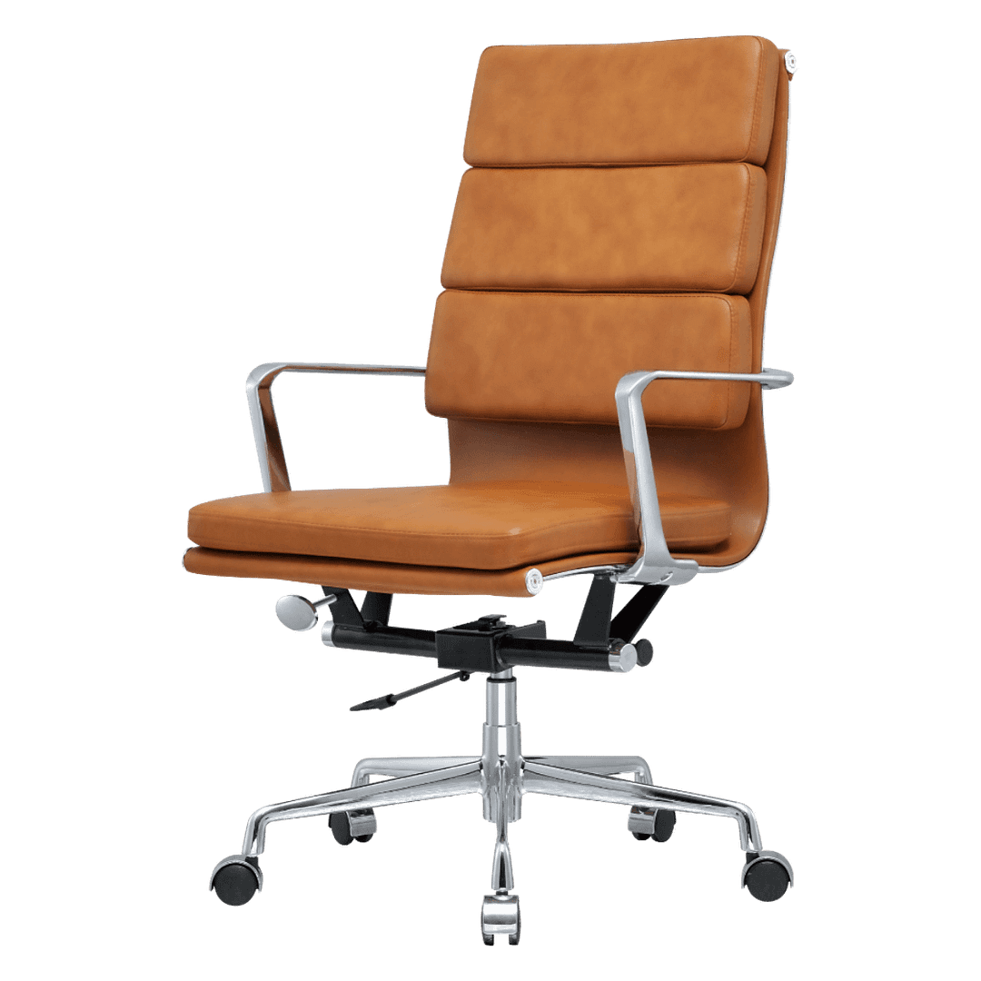 Premium Highback Softpadding Executive Chair Tan Leather | Chrome Frame