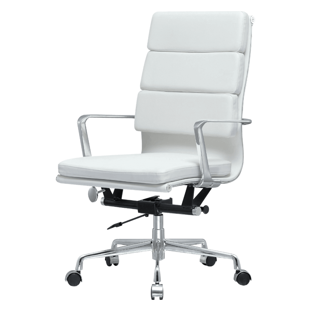 Premium Highback Softpadding Executive Chair White Leather | Chrome Frame