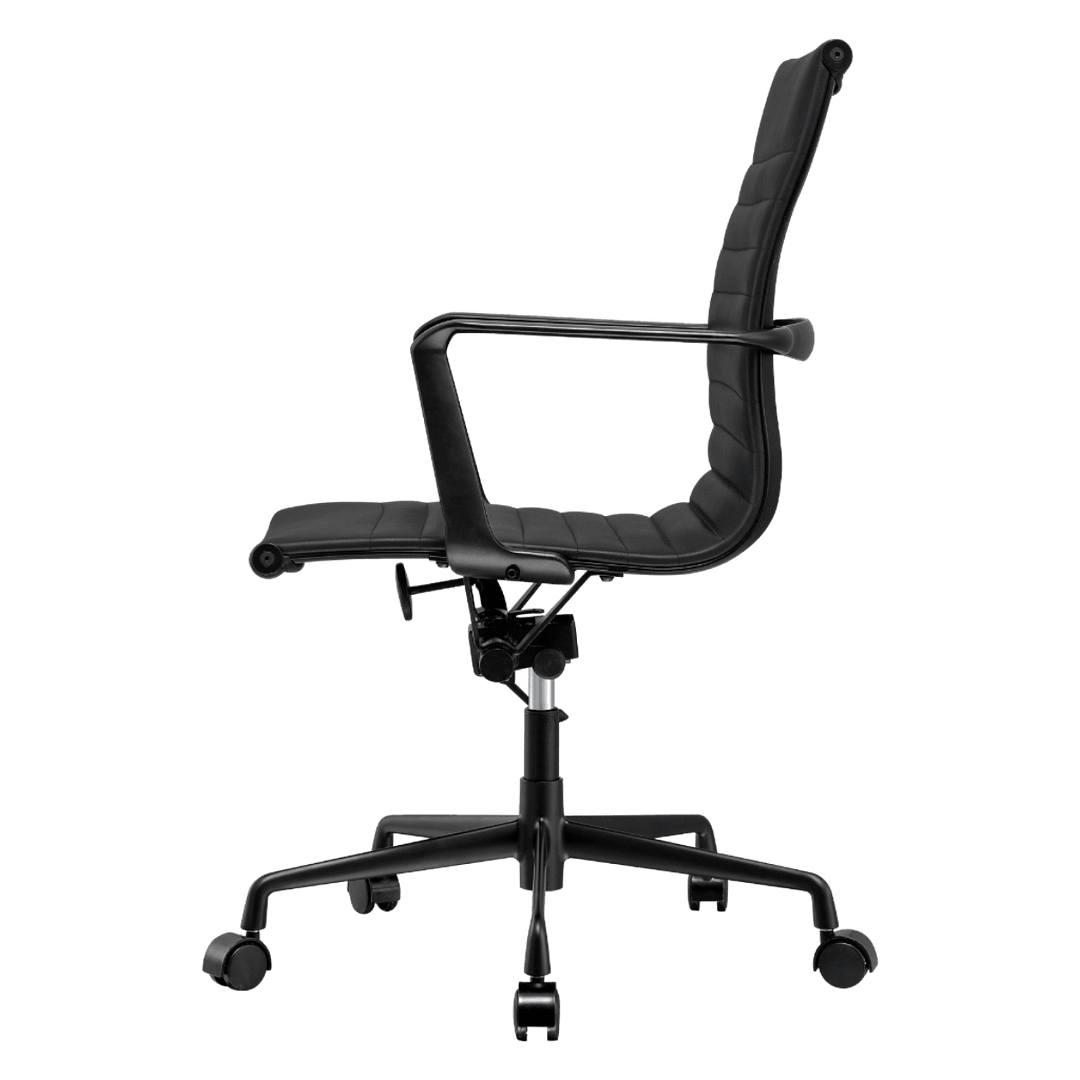 Premium Lowback Ribbed Office Chair Black Leather Black Frame 2