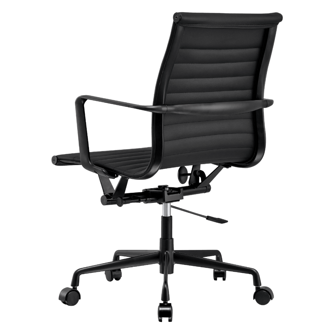 Premium Lowback Ribbed Office Chair Black Leather Black Frame 3