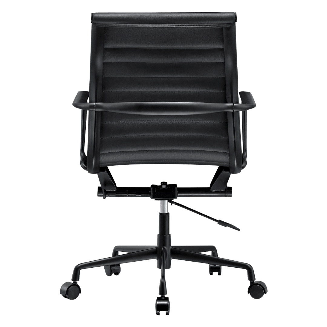 Premium Lowback Ribbed Office Chair Black Leather Black Frame 4