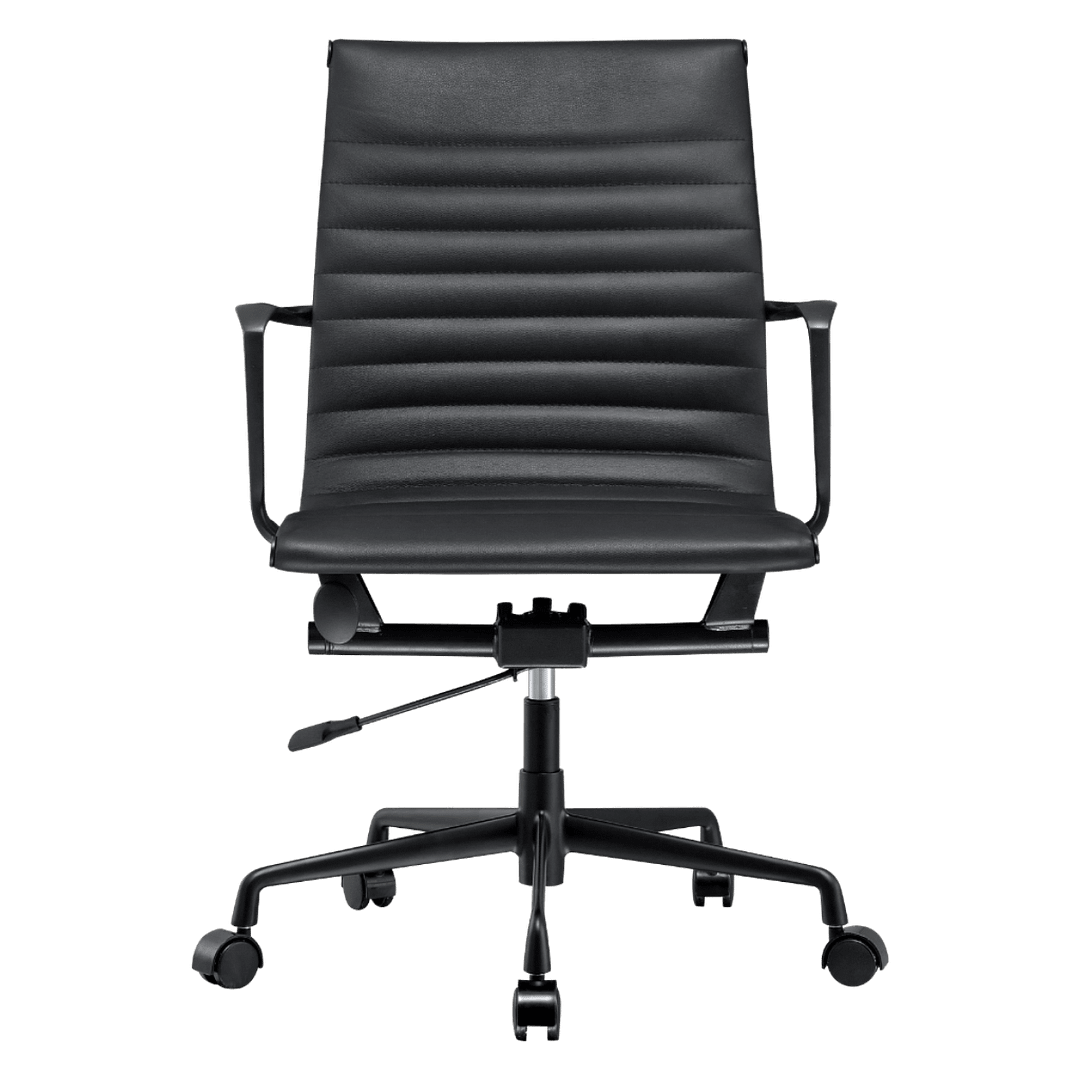 Premium Lowback Ribbed Office Chair Black Leather Black Frame 5