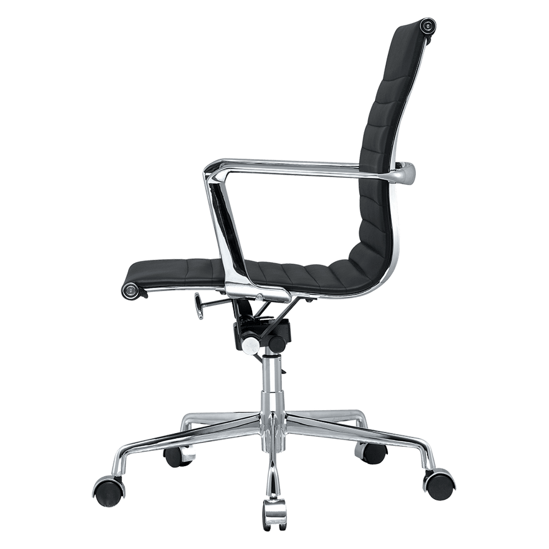 Premium Lowback Ribbed Office Chair Black Leather Chrome Frame 2