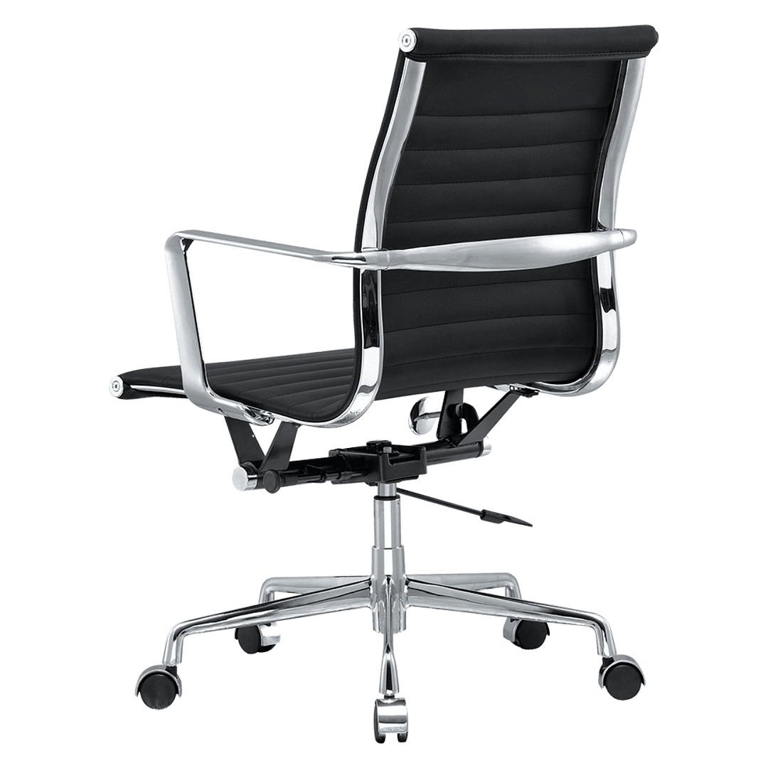 Premium Lowback Ribbed Office Chair Black Leather Chrome Frame 3