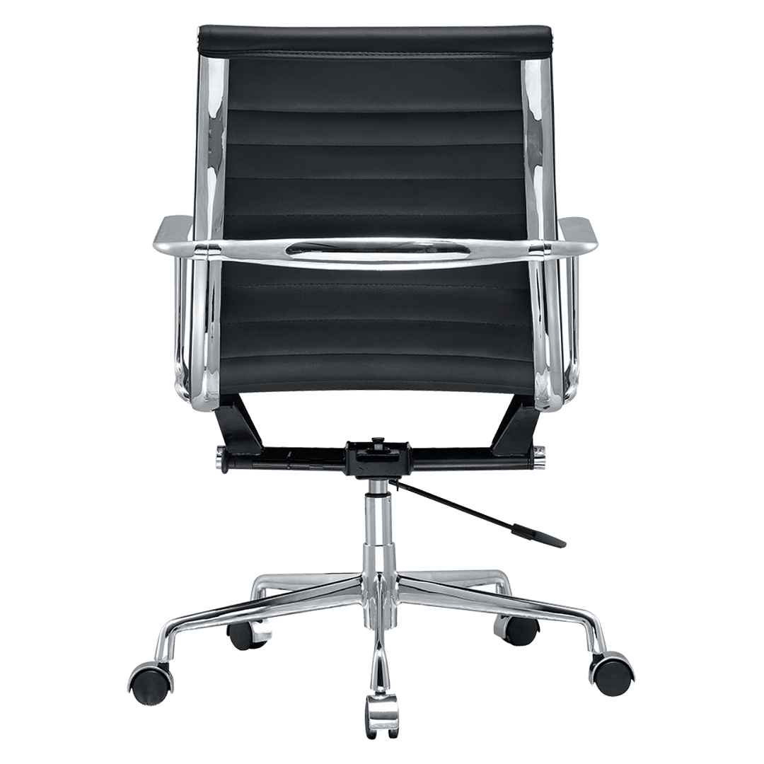 Premium Lowback Ribbed Office Chair Black Leather Chrome Frame 4