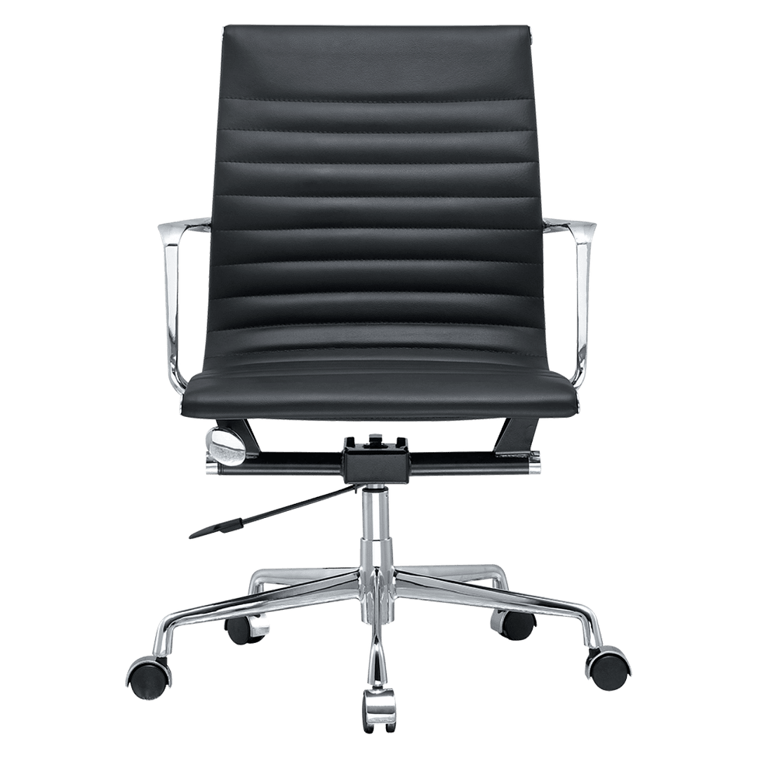 Premium Lowback Ribbed Office Chair Black Leather Chrome Frame 5