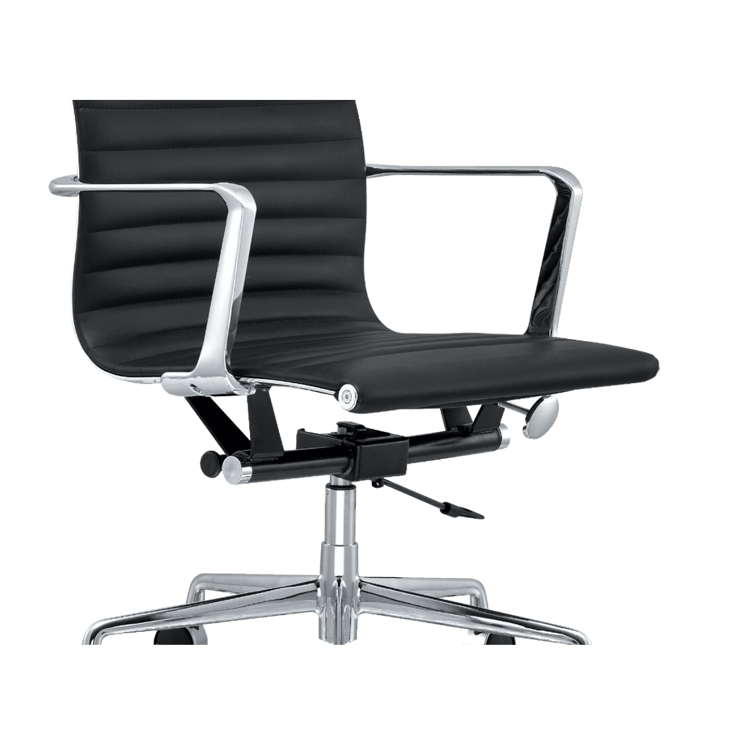 Premium Lowback Ribbed Office Chair Black Leather Chrome Frame 6