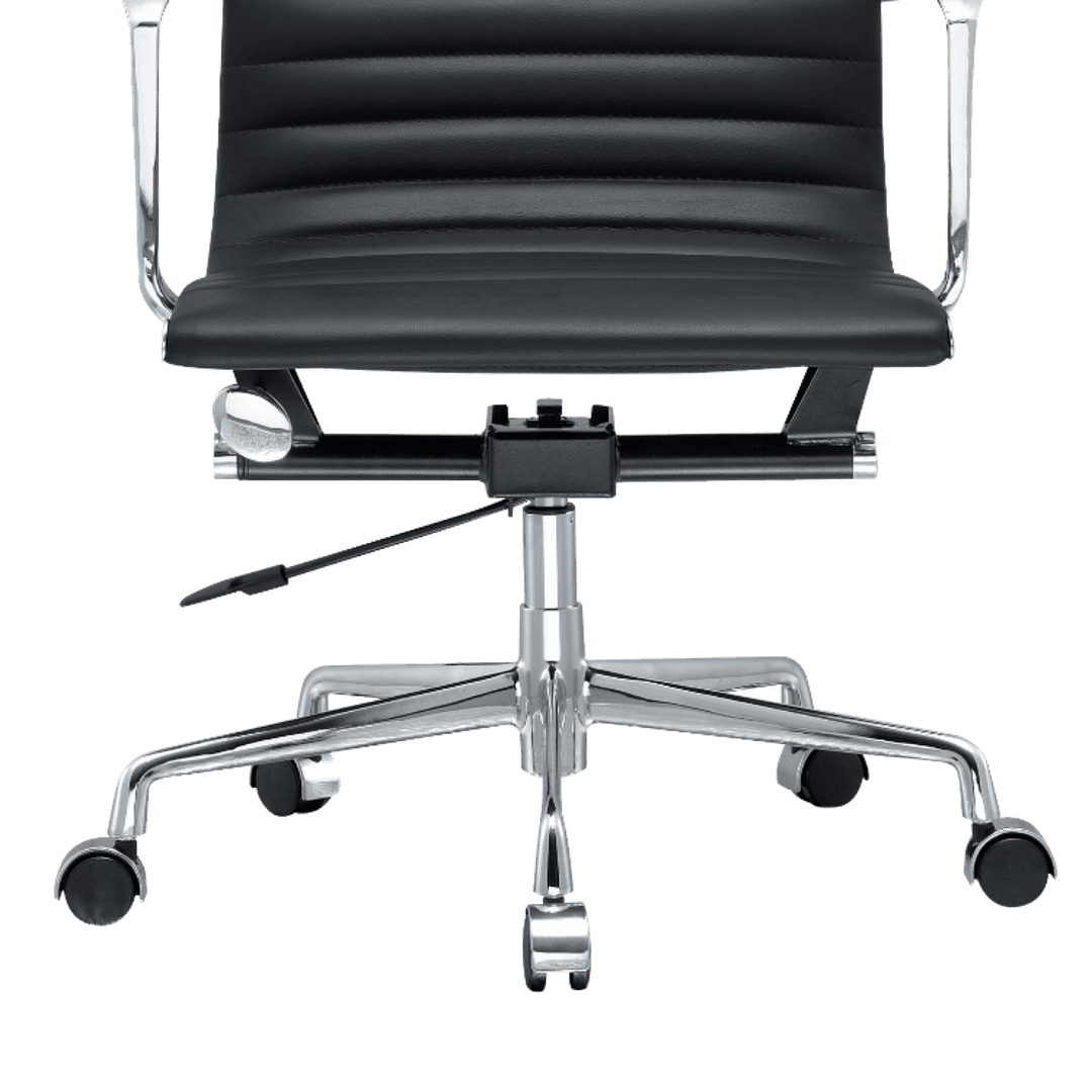 Premium Lowback Ribbed Office Chair Black Leather Chrome Frame 7