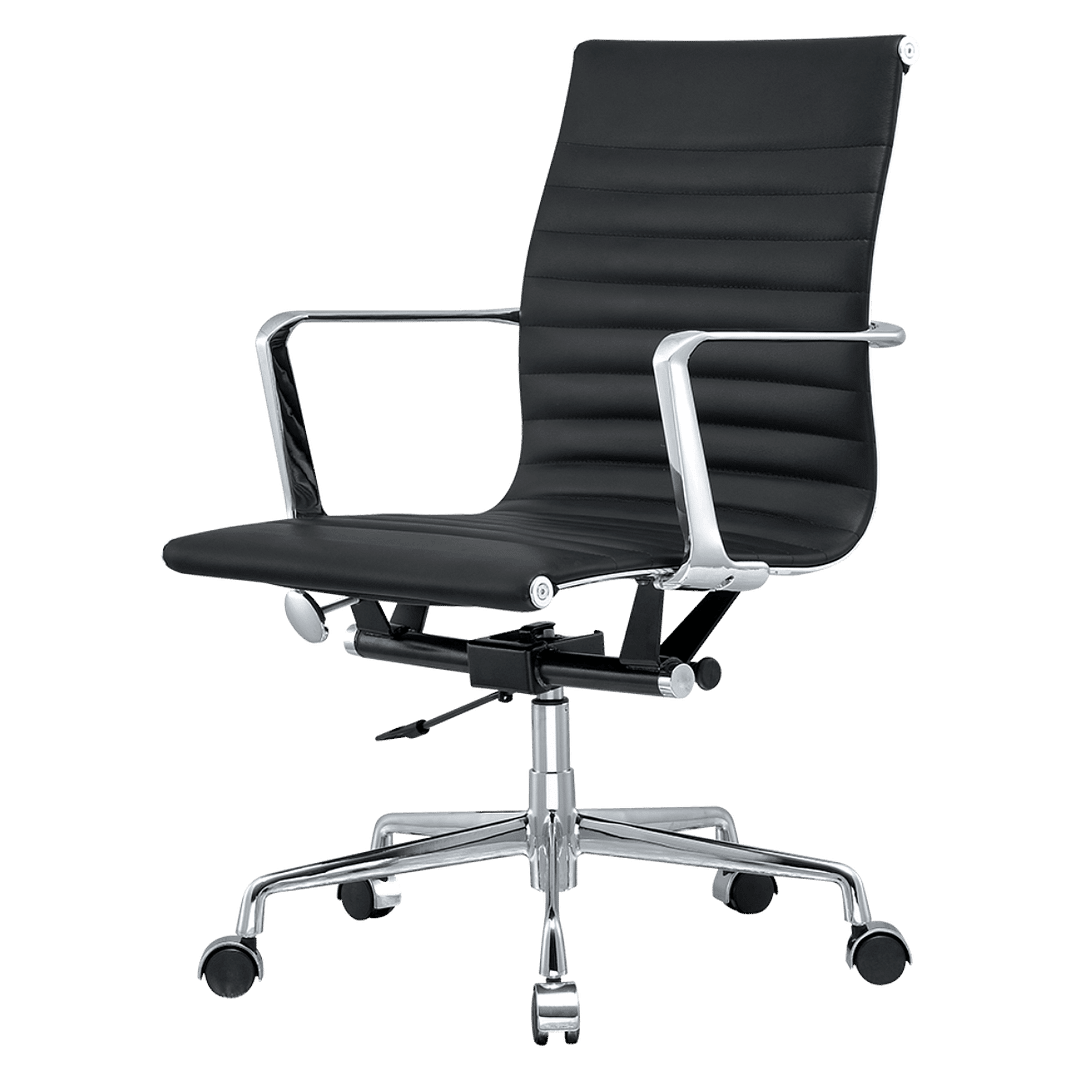 Premium Lowback Ribbed Office Chair Black Leather | Chrome Frame