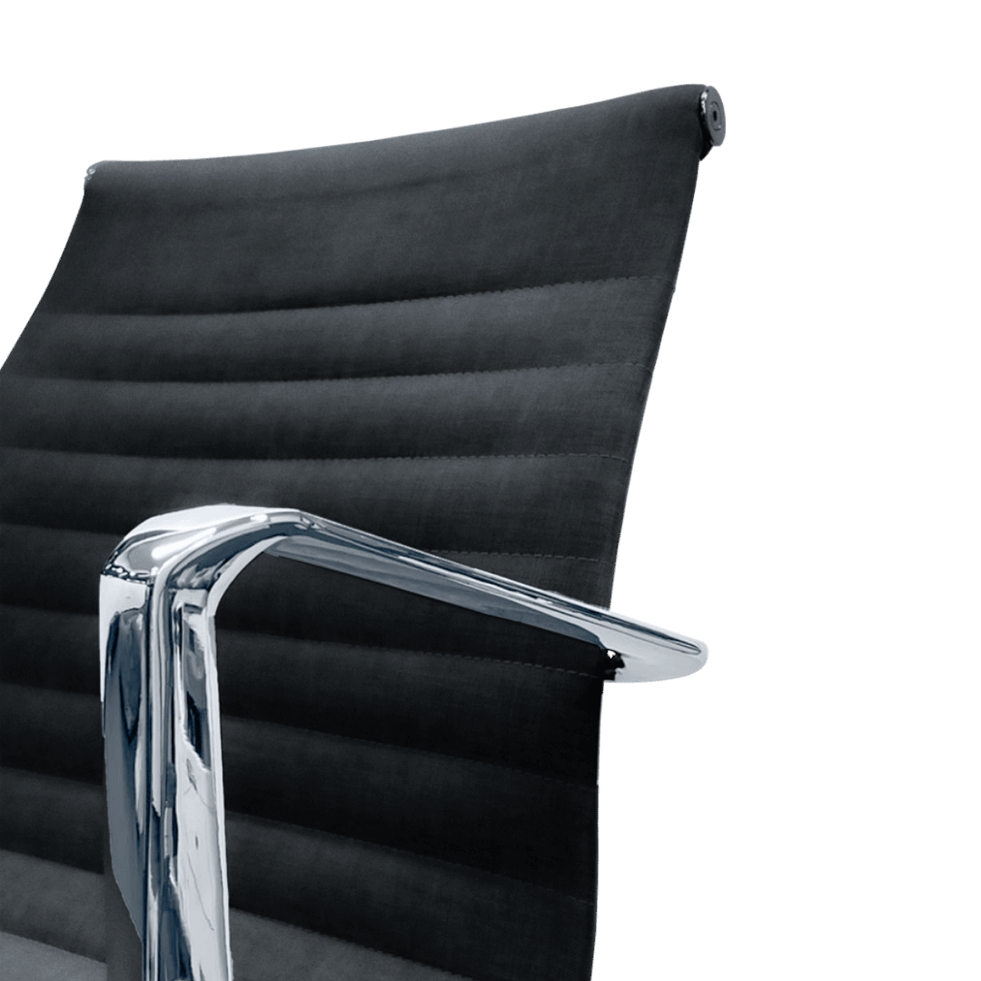 Premium Lowback Ribbed Office Chair Black Linen Chrome Frame 13