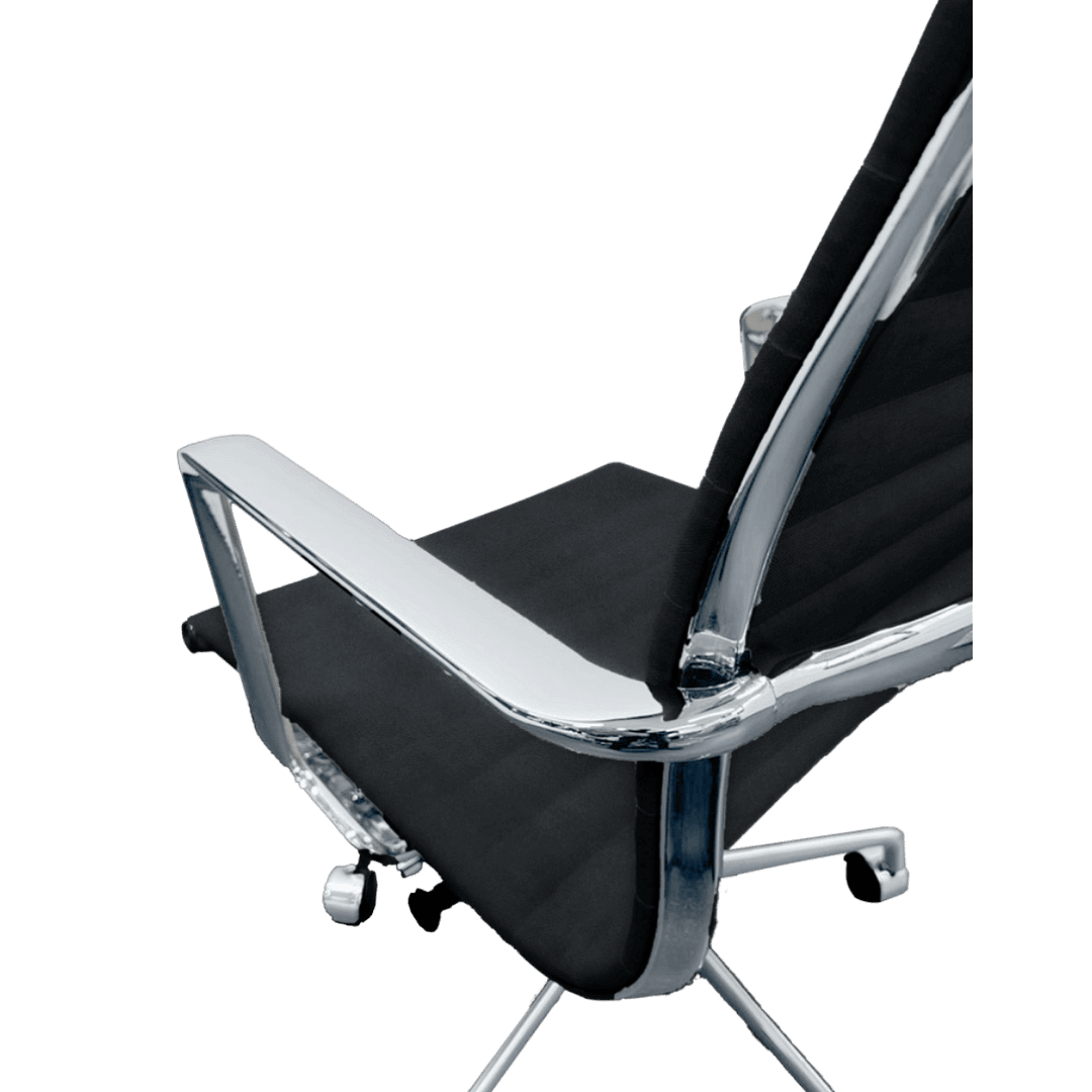 Premium Lowback Ribbed Office Chair Black Linen Chrome Frame 14