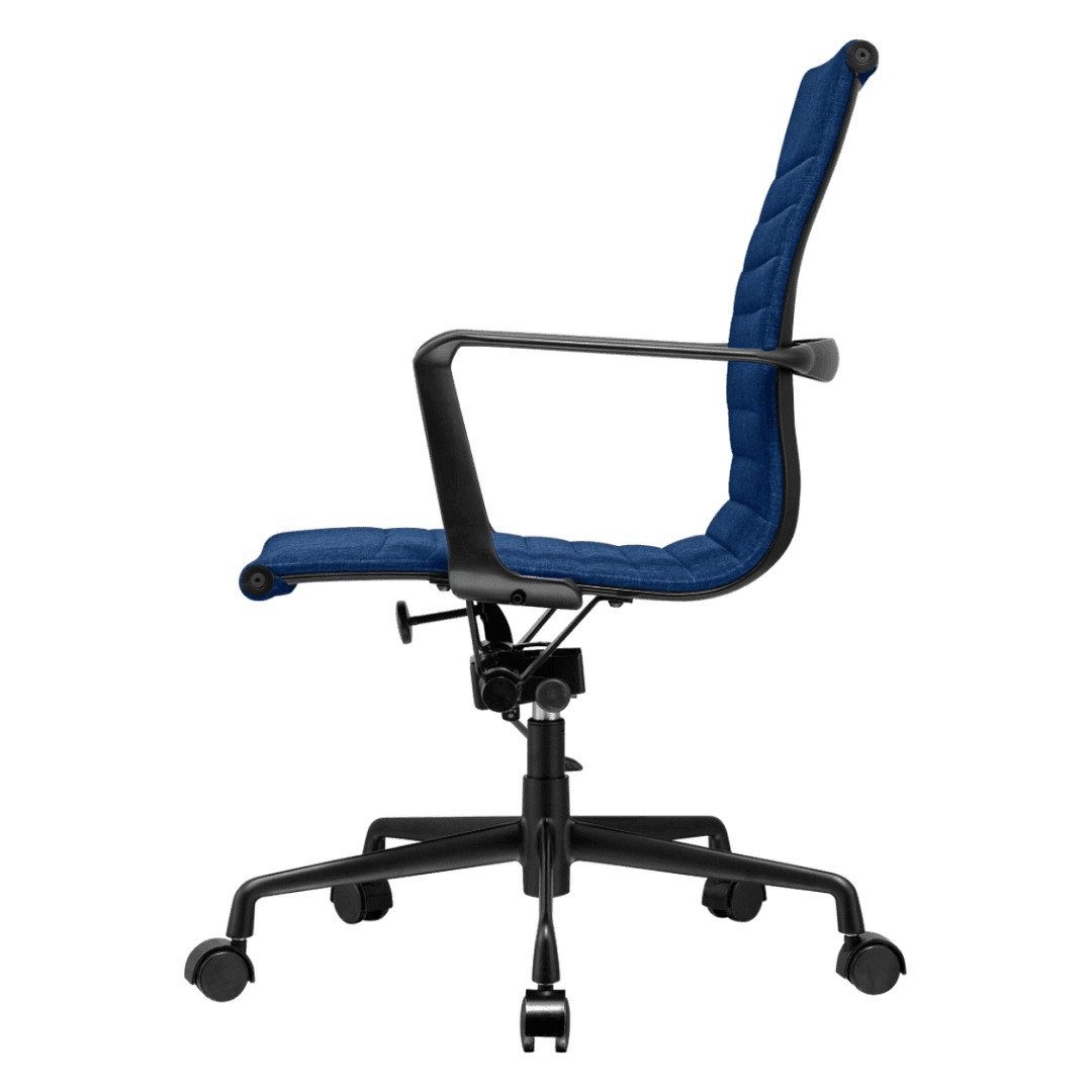 Premium Lowback Ribbed Office Chair Blue Linen Black Frame 2