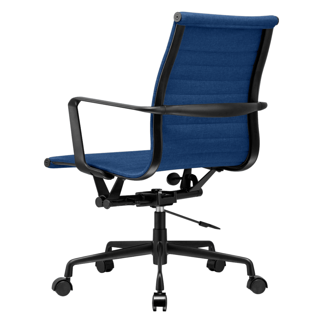 Premium Lowback Ribbed Office Chair Blue Linen Black Frame 3