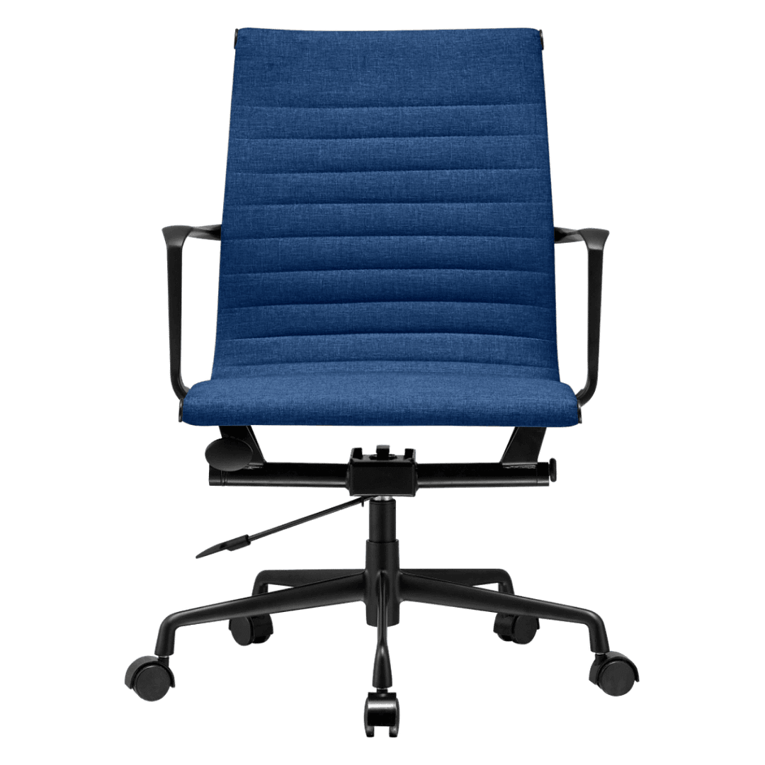 Premium Lowback Ribbed Office Chair Blue Linen Black Frame 5