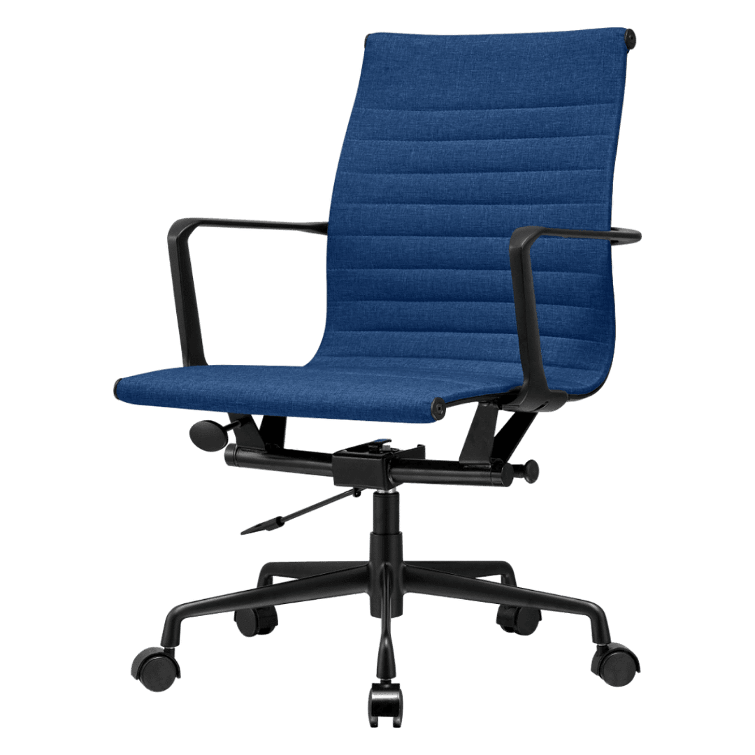 Premium Lowback Ribbed Office Chair Blue Linen | Black Frame