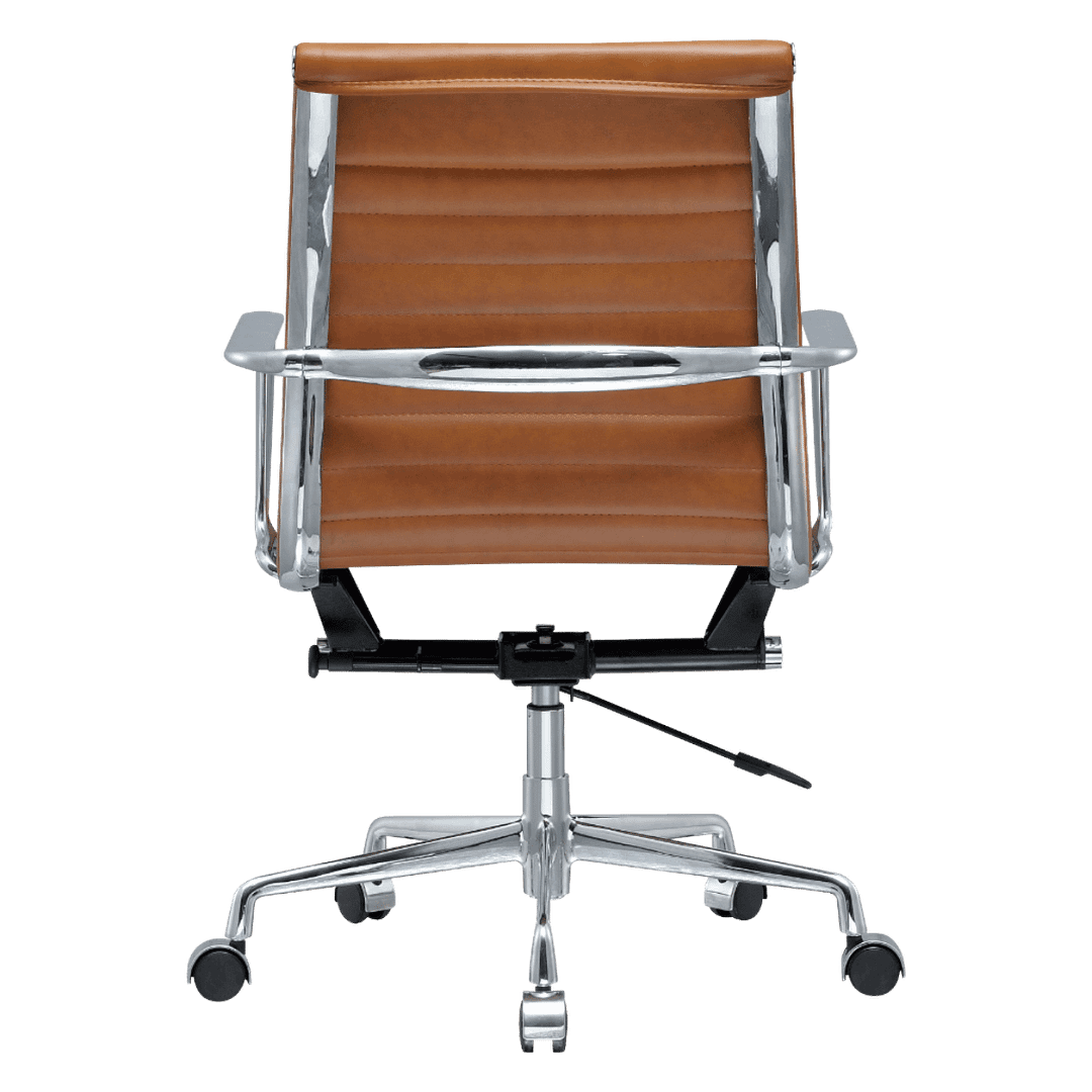 Premium Lowback Ribbed Office Chair Cognac Leather Chrome Frame 5