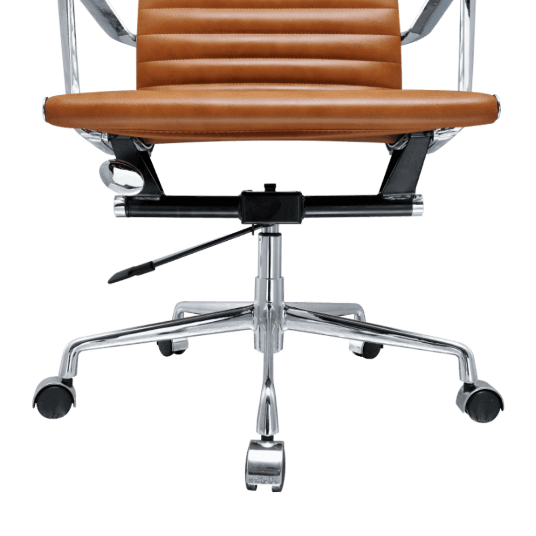 Premium Lowback Ribbed Office Chair Cognac Leather Chrome Frame 7