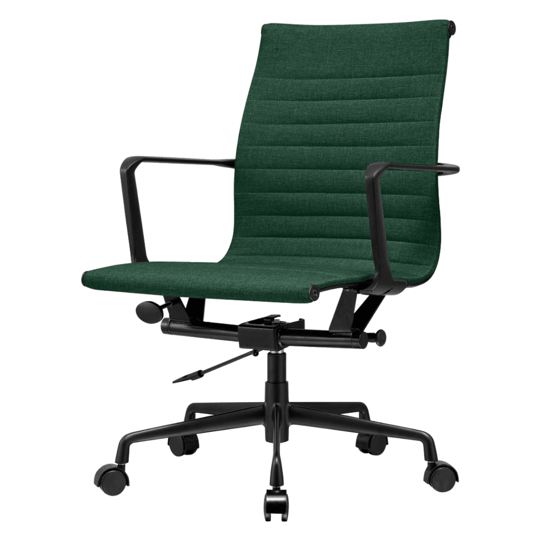 Premium Lowback Ribbed Office Chair Green Linen Black Frame