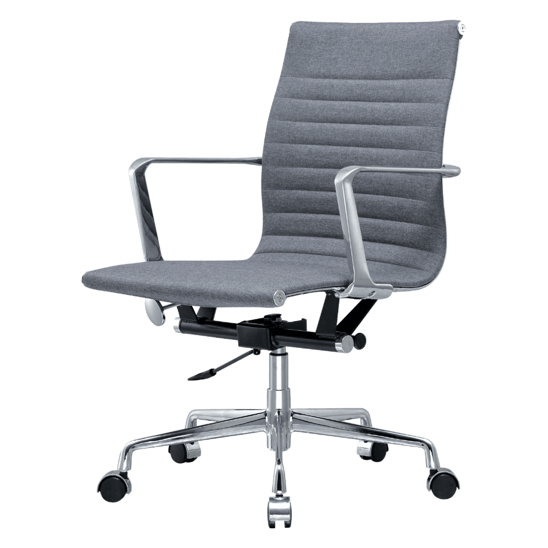 Premium Lowback Ribbed Office Chair Grey Linen | Chrome Frame