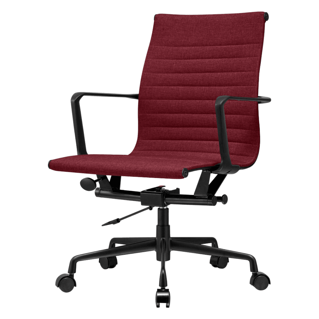 Premium Lowback Ribbed Office Chair Red Linen Black Frame