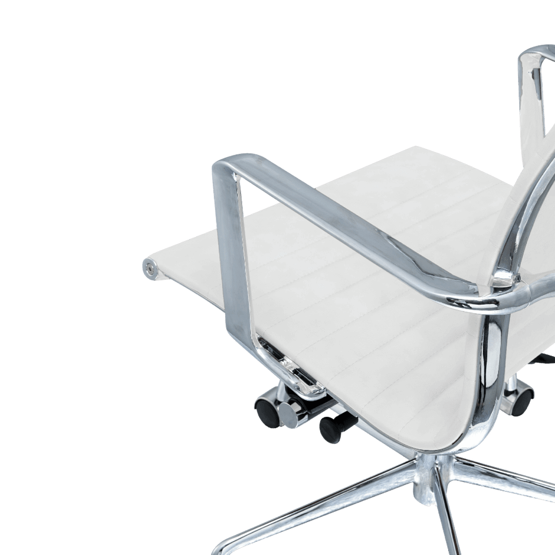 Premium Lowback Ribbed Office Chair White Leather Chrome Frame 10