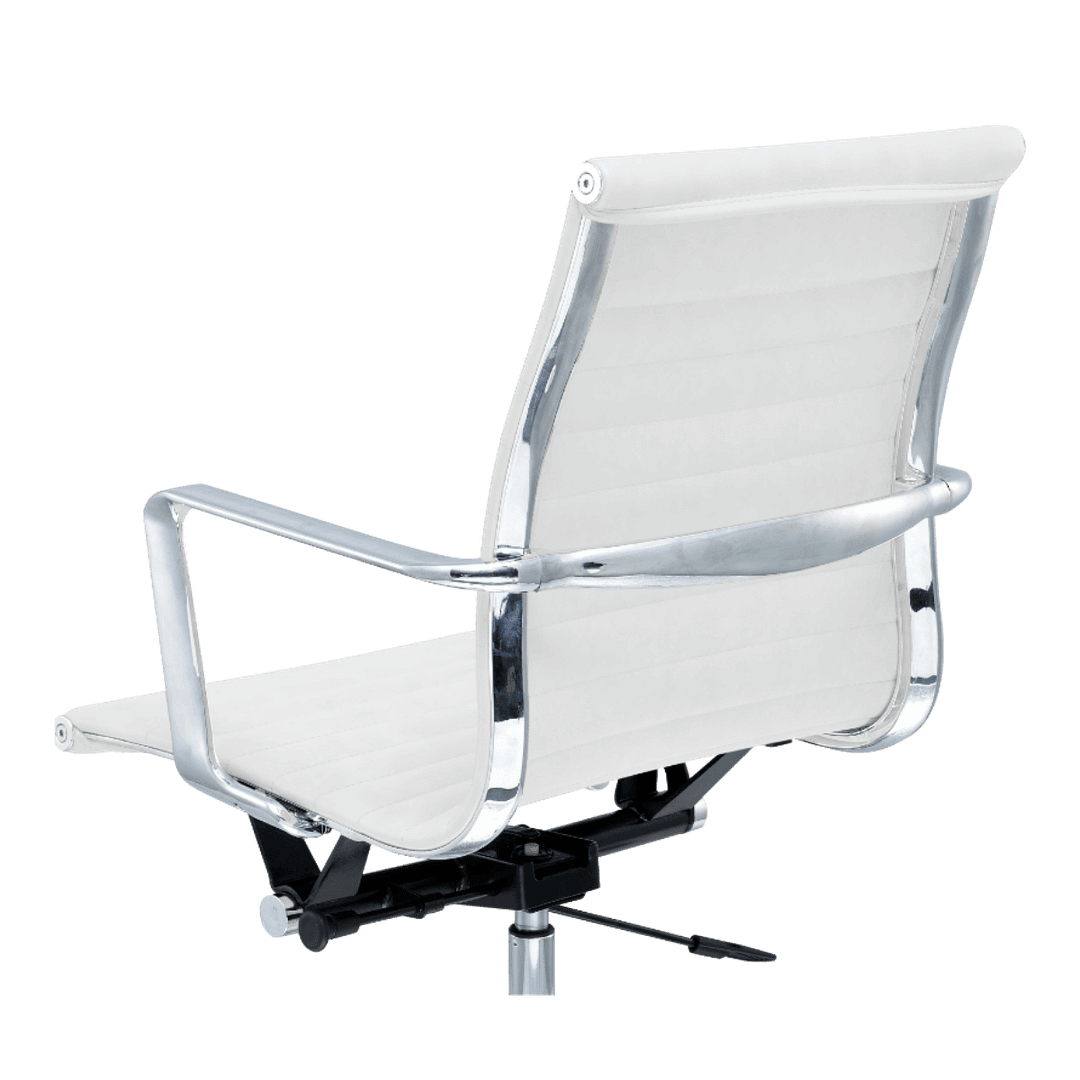 Premium Lowback Ribbed Office Chair White Leather Chrome Frame 12