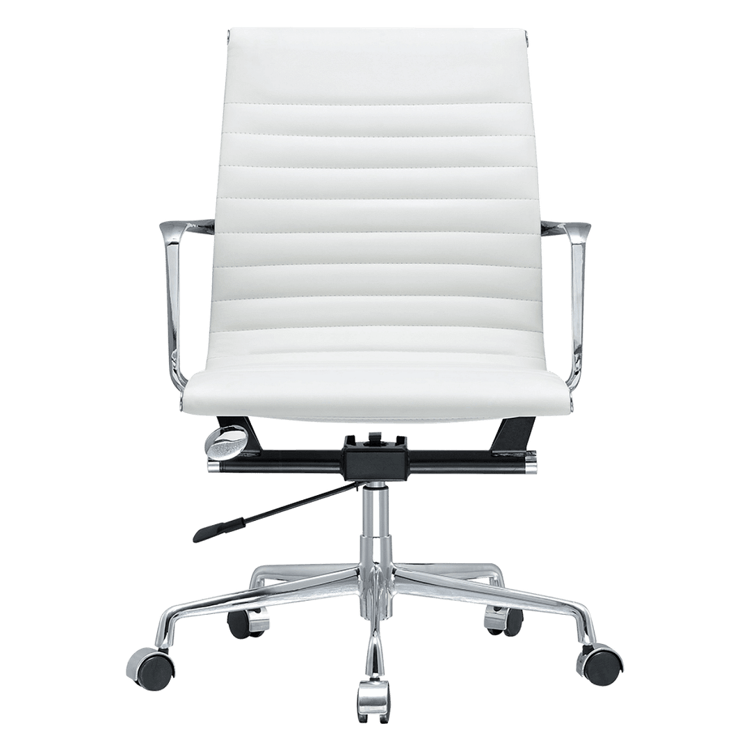 Premium Lowback Ribbed Office Chair White Leather Chrome Frame 2